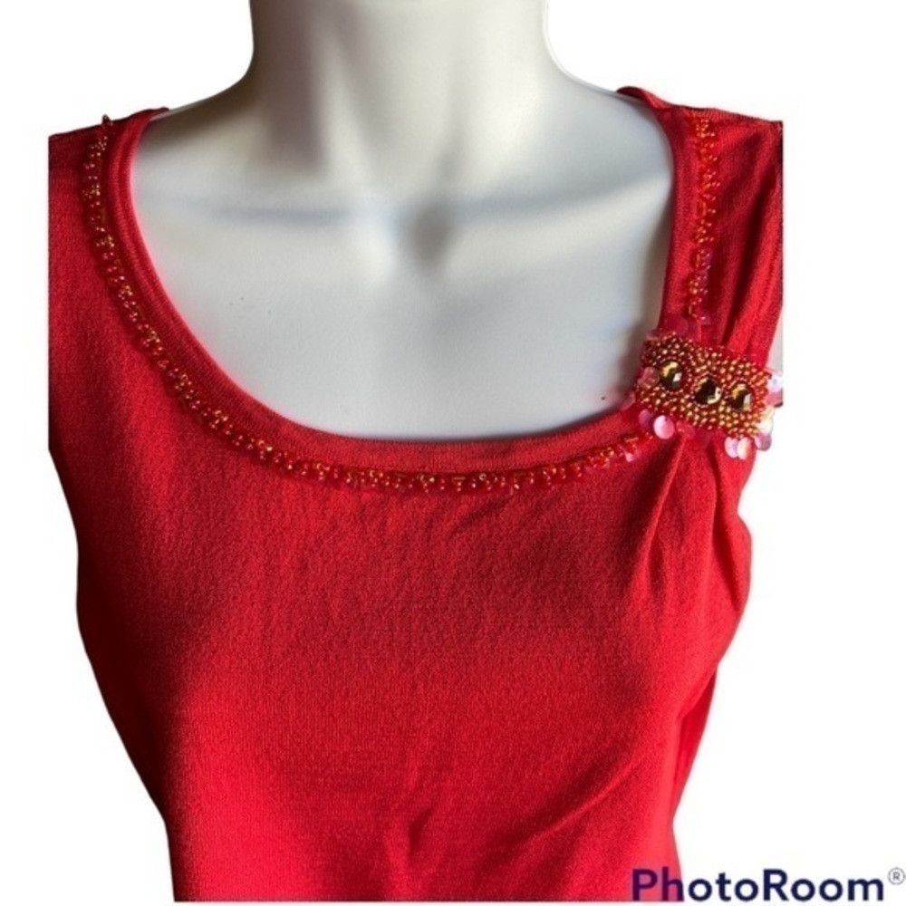 ✨Bob Mackie✨Red Beaded Sequined Dressy Tank Shell✨Bring Out Your Inner CHER 😉